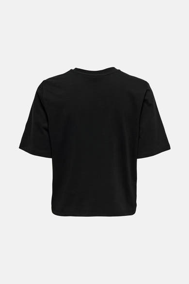 Zwart T-shirt met korte mouwen van ONLY®, effen, vierkante pasvorm en rugzicht.