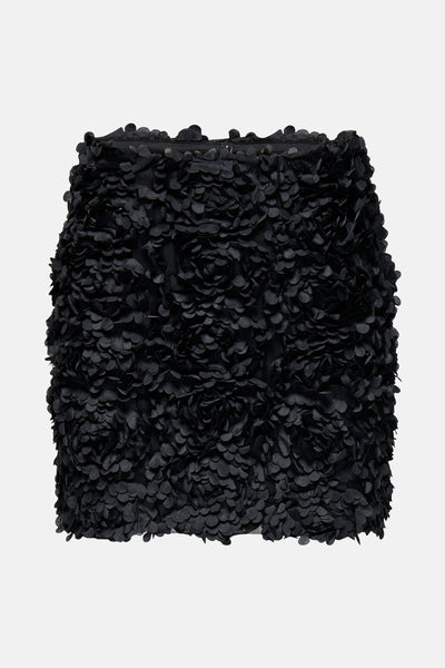 Jupe courte noire de ONLY, ornée de motifs floraux en relief.