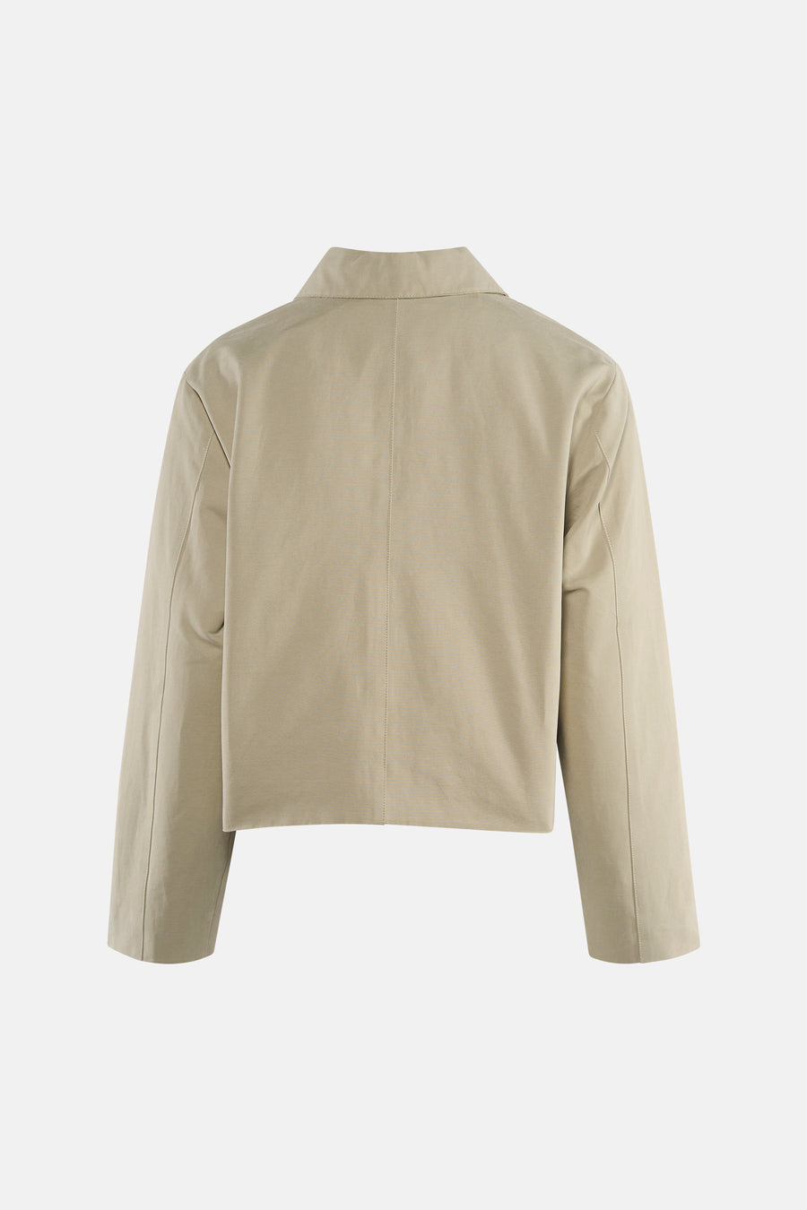 Veste courte verte de JDY, vue de dos, coupe carrée avec col chemise et manches longues.