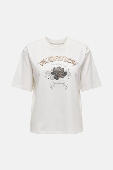 Wit T-shirt met korte mouwen van ONLY, effen met een subtiele textuur en een ronde hals, achterzijde.