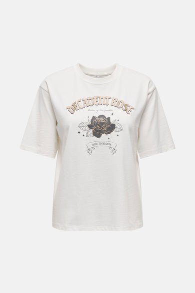 Wit T-shirt met korte mouwen van ONLY, effen met een subtiele textuur en een ronde hals, achterzijde.