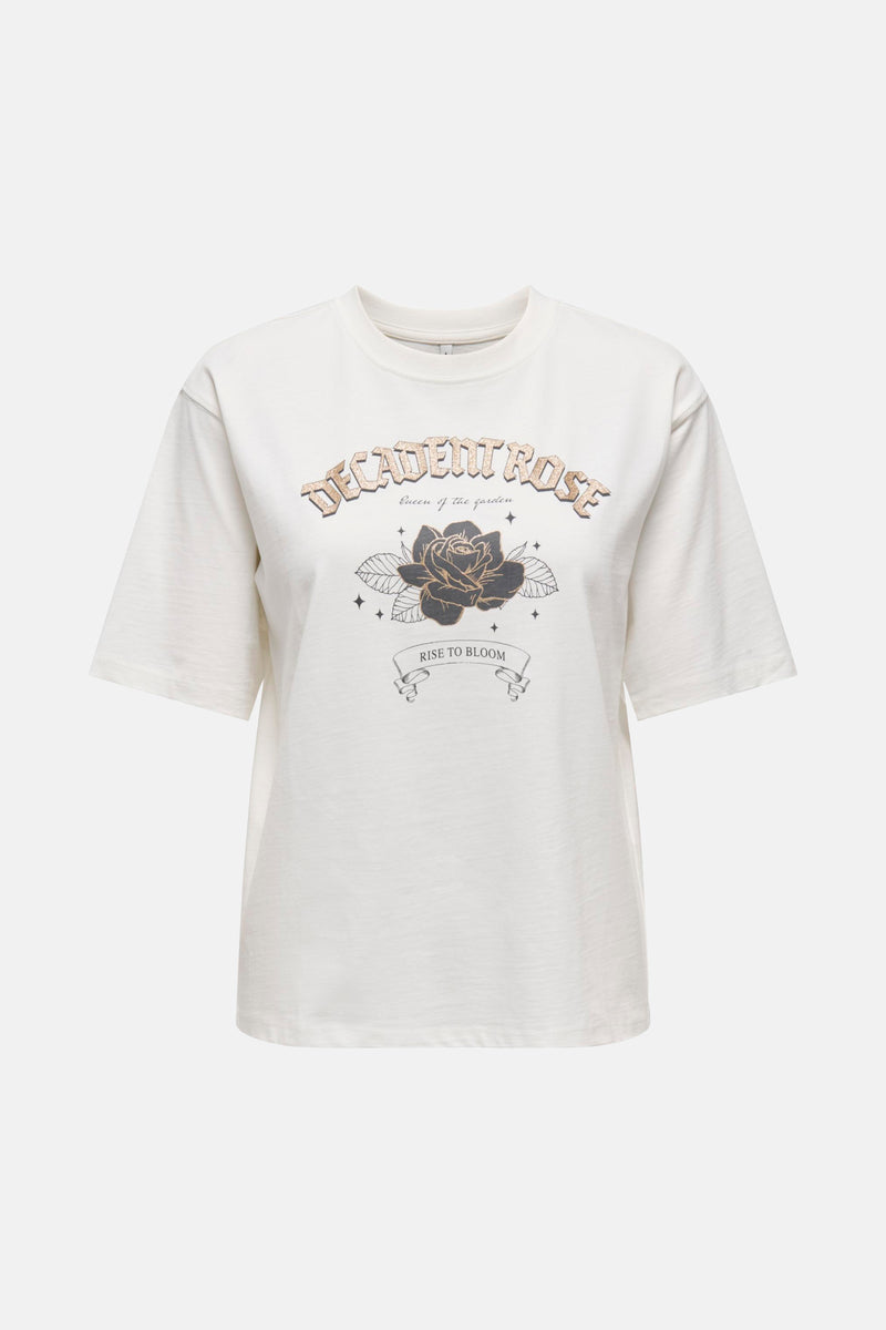 Wit T-shirt met korte mouwen van ONLY, effen met een subtiele textuur en een ronde hals, achterzijde.