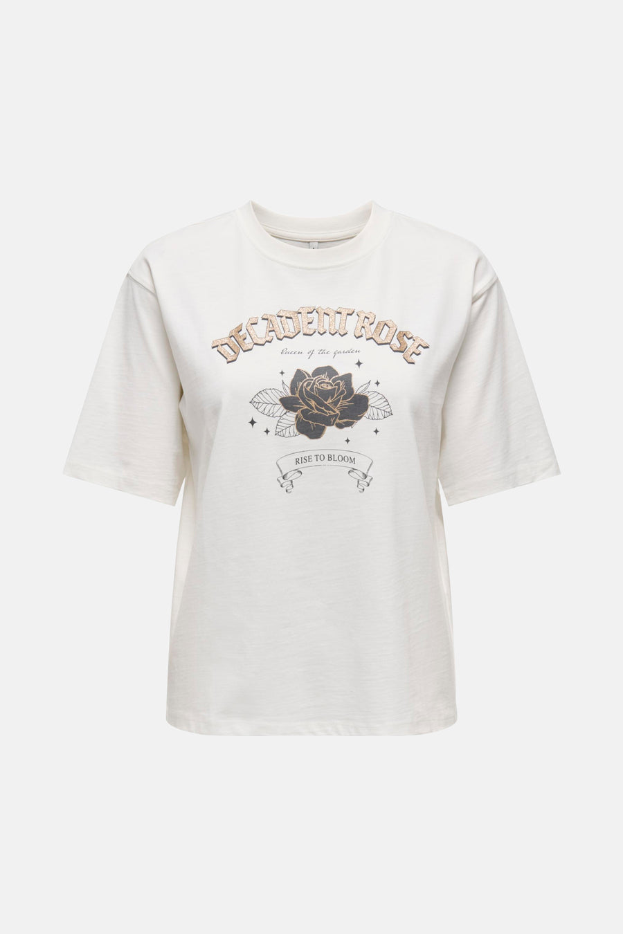 Wit T-shirt met korte mouwen van ONLY, effen met een subtiele textuur en een ronde hals, achterzijde.