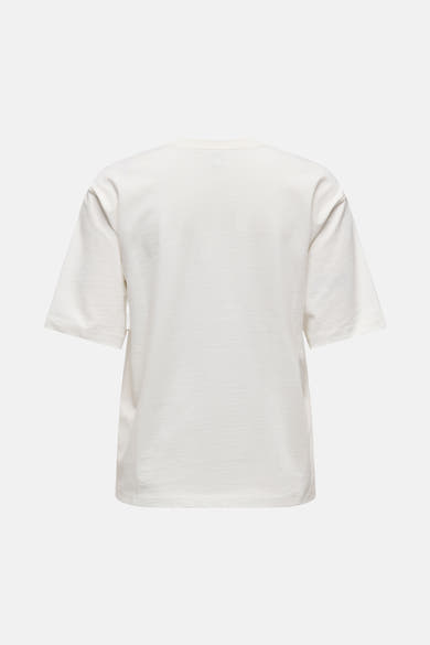 T-shirt blanc à manches courtes de ONLY, uni avec une texture subtile et un col rond, vue de dos.
