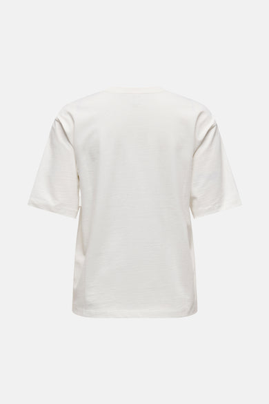 T-shirt blanc à manches courtes de ONLY, uni avec une texture subtile et un col rond, vue de dos.
