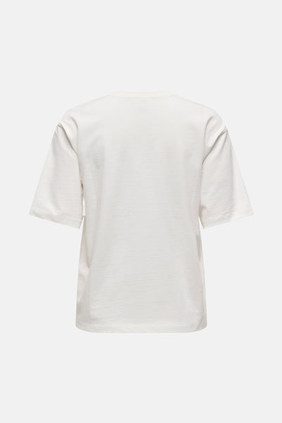 T-shirt blanc à manches courtes de ONLY, uni avec une texture subtile et un col rond, vue de dos.
