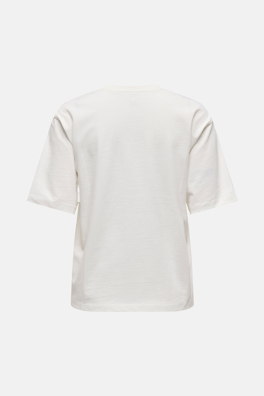 T-shirt blanc à manches courtes de ONLY, uni avec une texture subtile et un col rond, vue de dos.
