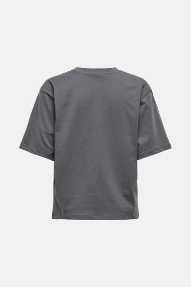 T-shirt à manches courtes gris de ONLY®, coupe décontractée, présenté de dos sur fond uni.