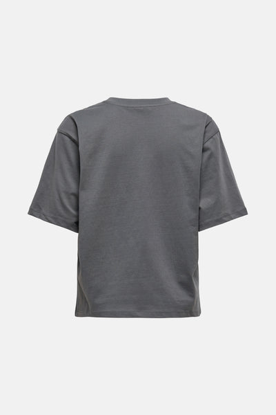 T-shirt à manches courtes gris de ONLY®, coupe décontractée, présenté de dos sur fond uni.