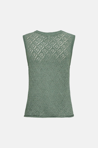Top sans manches vert par ONLY, en maille ajourée à motif losanges.
