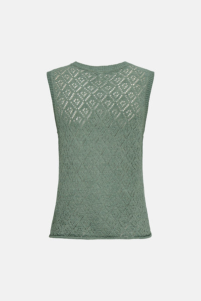 Top sans manches vert par ONLY, en maille ajourée à motif losanges.

