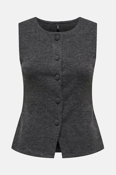 Gilet gris de ONLY avec une rangée de boutons, coupe peplum et encolure arrondie.