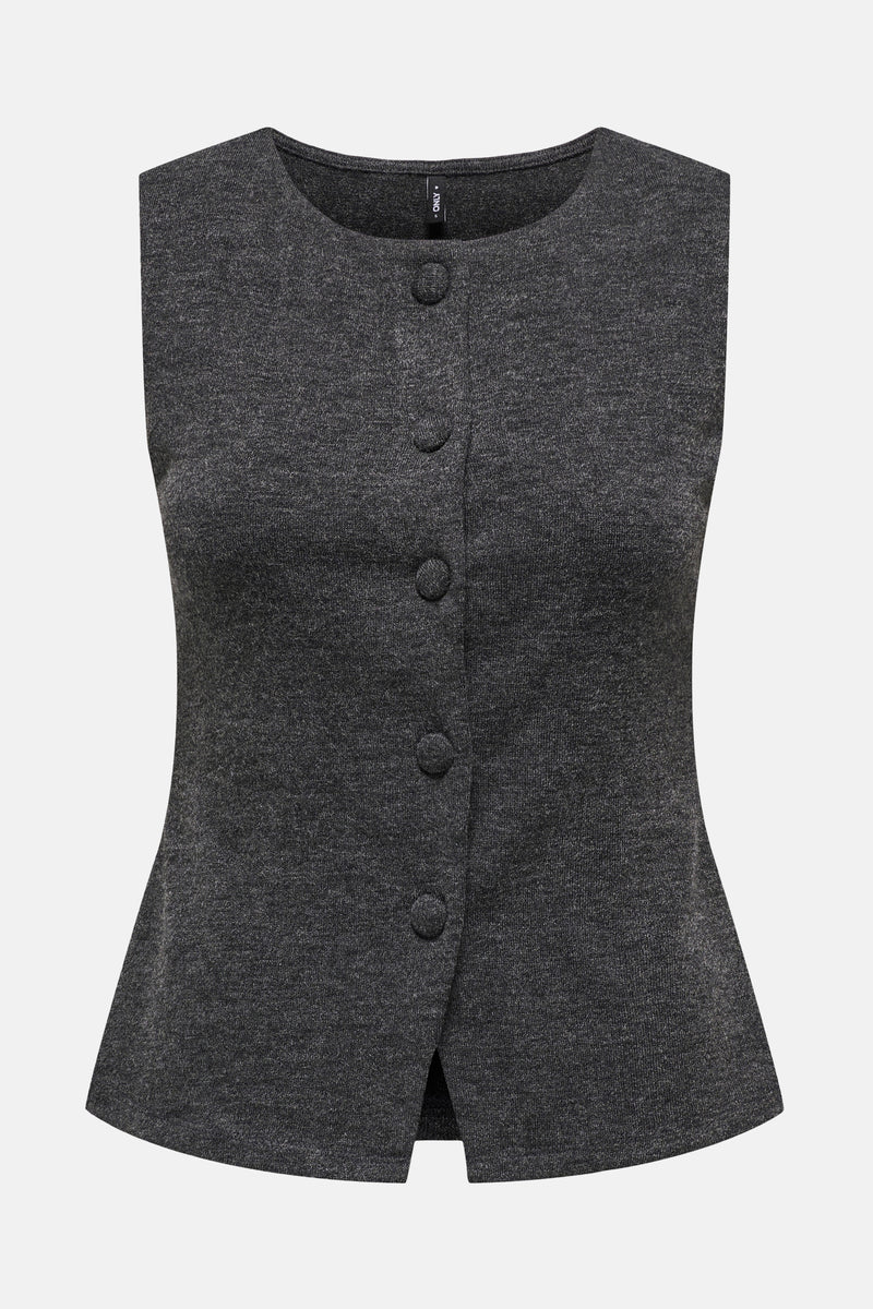 Gilet gris de ONLY avec une rangée de boutons, coupe peplum et encolure arrondie.