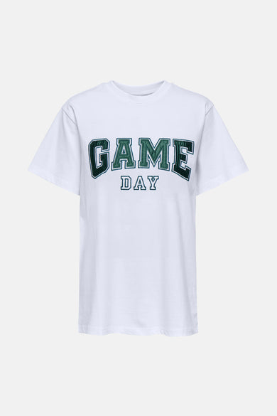 T-shirt blanc à manches courtes de ONLY, avec lettrage « GAME DAY » vert et noir.
