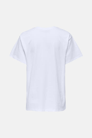 Wit T-shirt met korte mouwen van ONLY, van achteren gezien, op een lichte achtergrond.