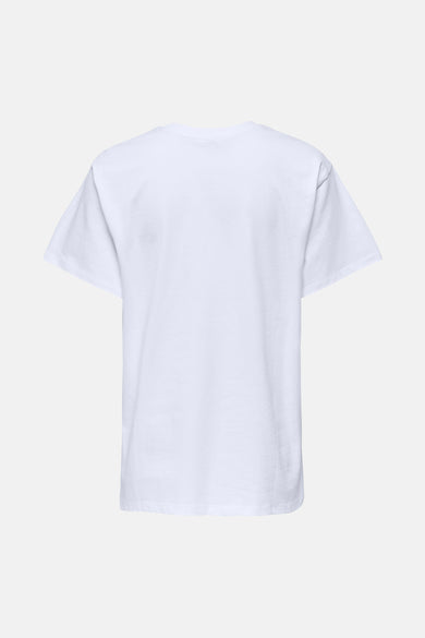 T-shirt blanc à manches courtes de ONLY, vu de dos, sur un fond clair.
