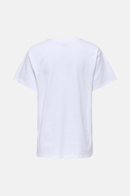 Wit T-shirt met korte mouwen van ONLY, van achteren gezien, op een lichte achtergrond.