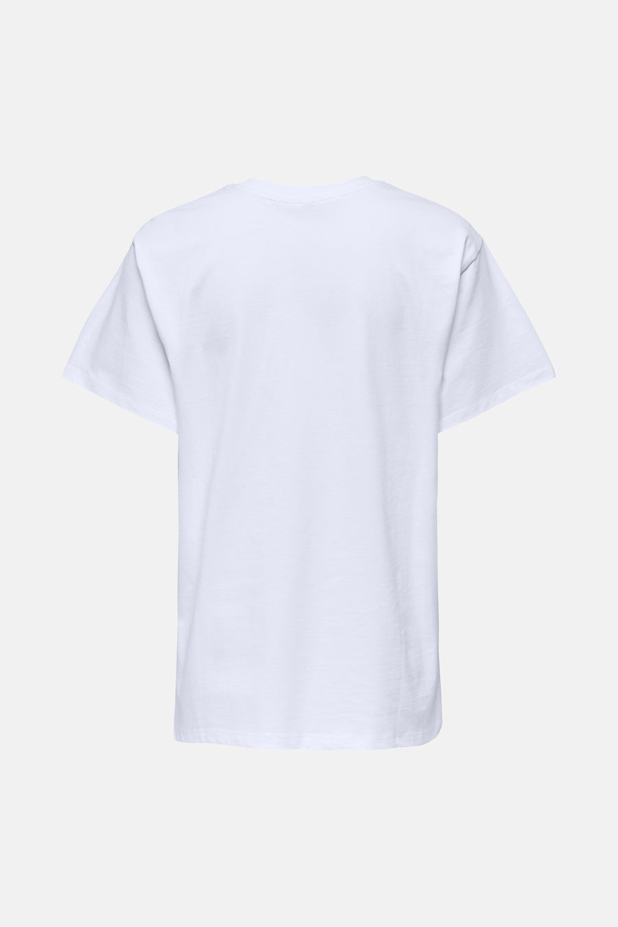 Wit T-shirt met korte mouwen van ONLY, van achteren gezien, op een lichte achtergrond.