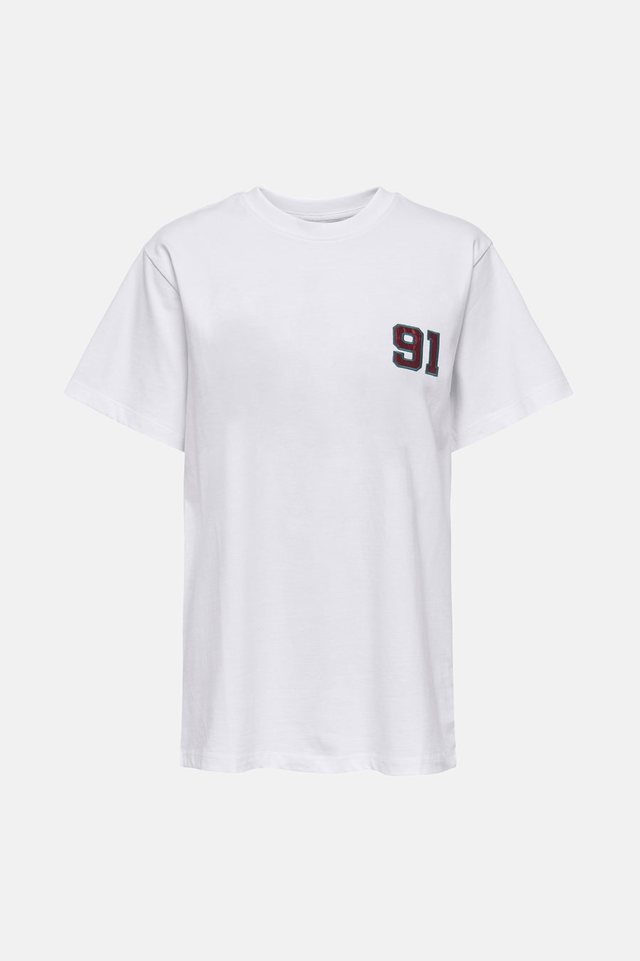 Wit T-shirt met korte mouwen van ONLY, met de tekst "Touchdown 91 Arizona Phoenix" op de rug.