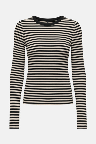 Zwart gestreept T-shirt met lange mouwen van ONLY, met zwarte ronde hals.