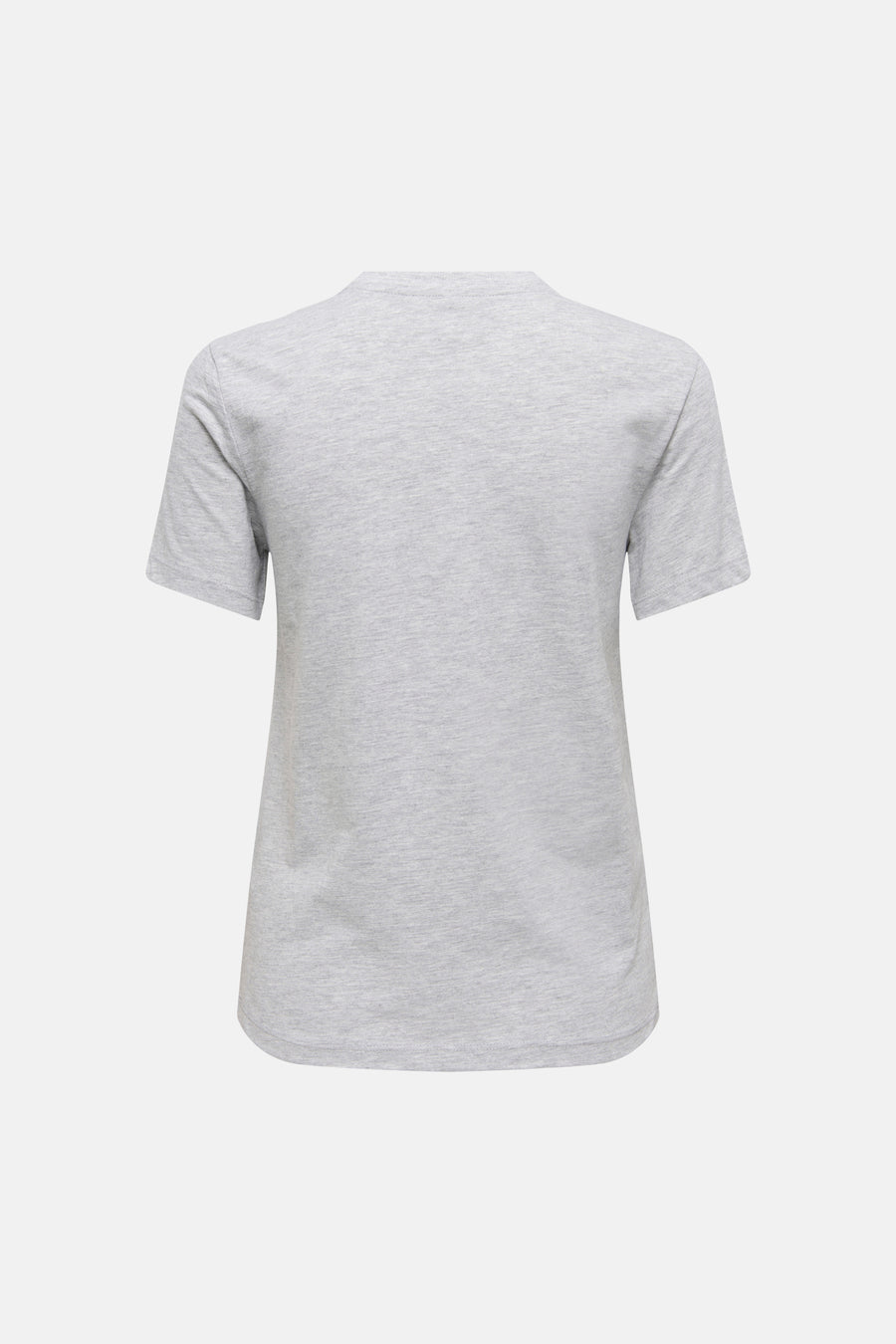 Grijze T-shirt van ONLY, effen met een gemêleerde textuur, van achteren getoond.