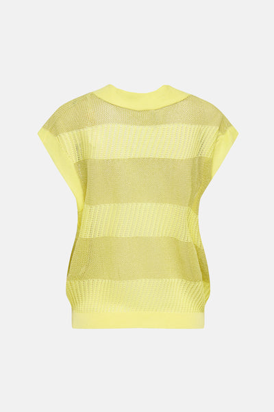 Gilet jaune ONLY®, en maille ajourée à rayures horizontales, col montant.