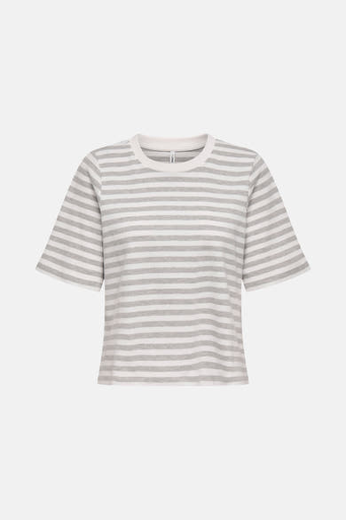 Grijze T-shirt met korte mouwen van ONLY®, met horizontale strepen en uitlopende mouwen, achtergezicht.