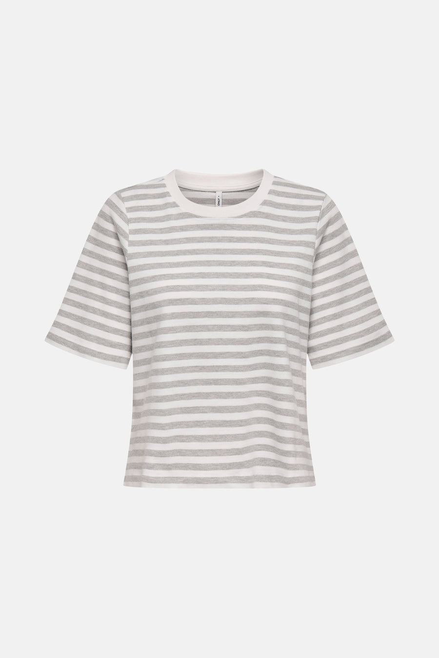 Grijze T-shirt met korte mouwen van ONLY®, met horizontale strepen en uitlopende mouwen, achtergezicht.