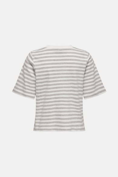 T-shirt à manches courtes gris de ONLY®, à rayures horizontales et manches évasées, vue de dos.