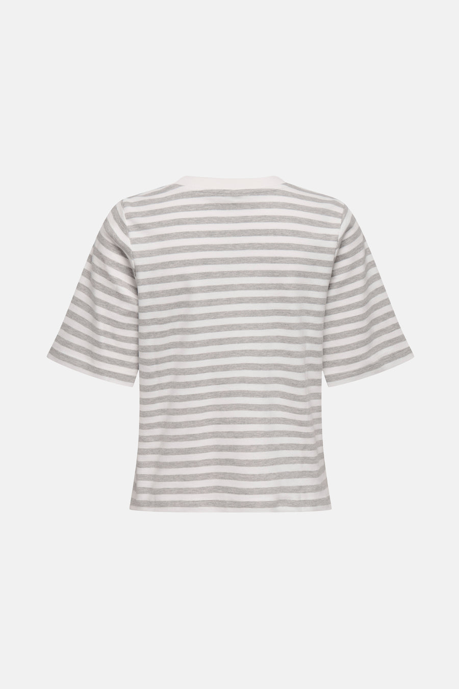 T-shirt à manches courtes gris de ONLY®, à rayures horizontales et manches évasées, vue de dos.