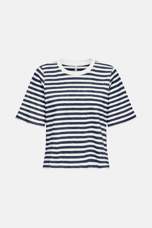 T-shirt à manches courtes bleu de ONLY, à rayures horizontales blanches et bleu marine.