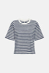 Blauw gestreept T-shirt met korte mouwen van ONLY®, met marineblauwe en witte horizontale strepen.