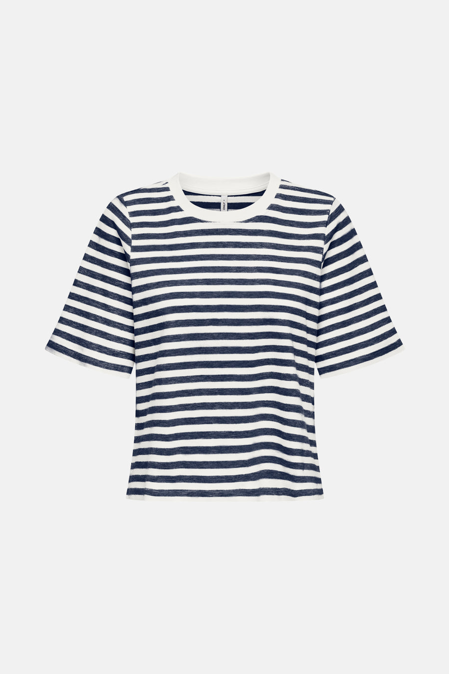 Blauw gestreept T-shirt met korte mouwen van ONLY®, met marineblauwe en witte horizontale strepen.