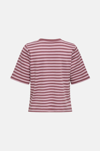 T-shirt à manches courtes rose rayé de ONLY, avec des rayures bordeaux et roses.