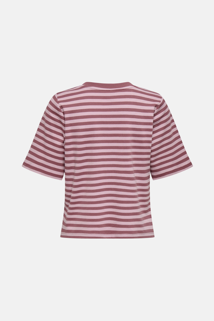 T-shirt à manches courtes rose rayé de ONLY, avec des rayures bordeaux et roses.