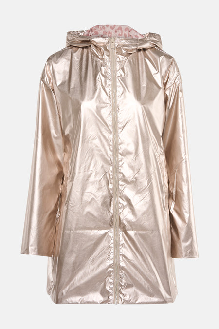 Veste de pluie beige de ONLY® avec capuche et doublure à motif léopard.