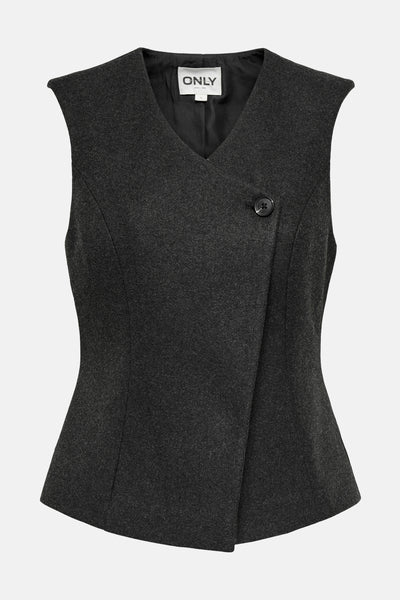 Grijze blazer van ONLY, met een asymmetrische overslagsluiting met één knoop en een getailleerde pasvorm.