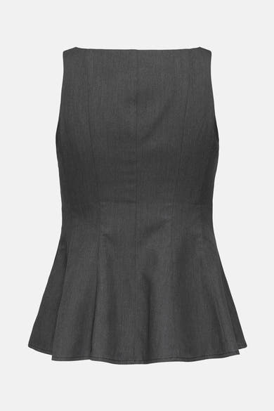 Grijze ONLY blouse met peplum-snit en verticale naaddetails.