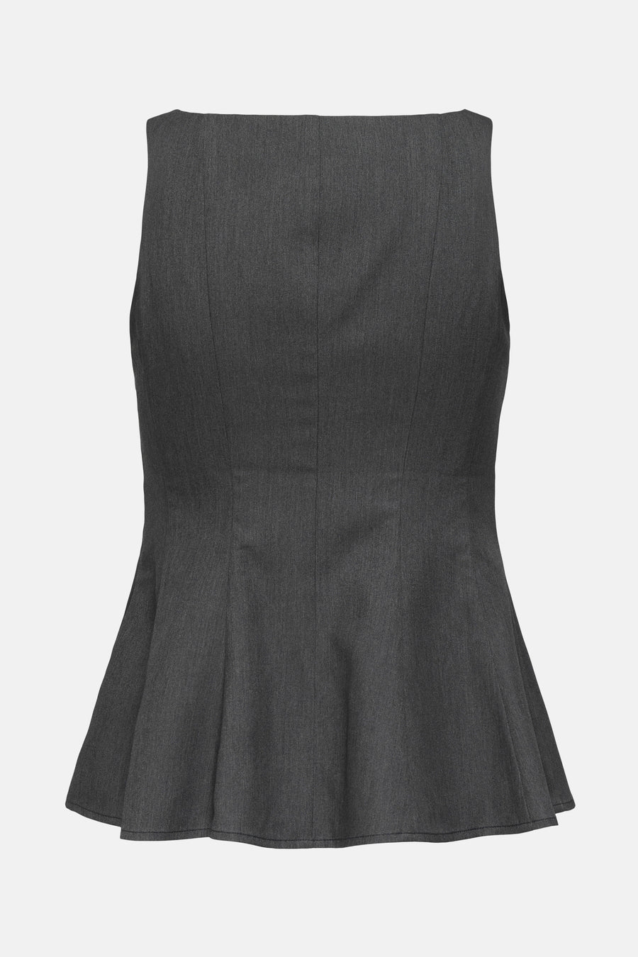 Grijze ONLY blouse met peplum-snit en verticale naaddetails.