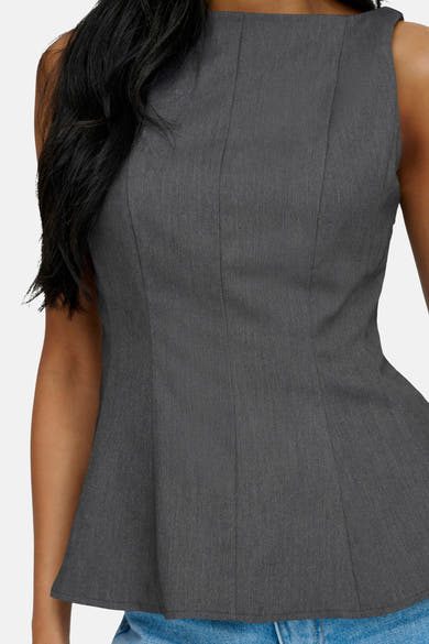 Grijze blouse van ONLY, met mouwloos ontwerp en peplumzoom