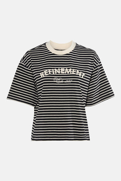 T-shirt à manches courtes multicolore de JDY, rayé noir et blanc avec inscription brodée sur le devant.
