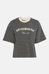 T-shirt à manches courtes multicolore de JDY, rayé noir et blanc avec inscription brodée sur le devant.