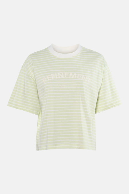 JDY groen T-shirt met korte mouwen, met wit horizontaal strepenpatroon.