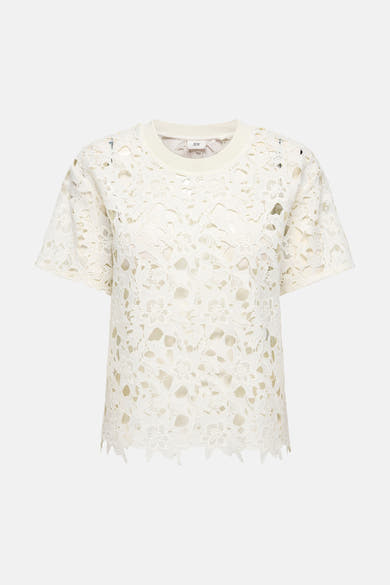 T-shirt blanc en dentelle de JDY, à manches courtes et motif floral ajouré.