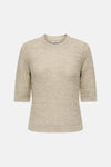 Pull col rond beige de JDY, en maille texturée avec des détails scintillants discrets.