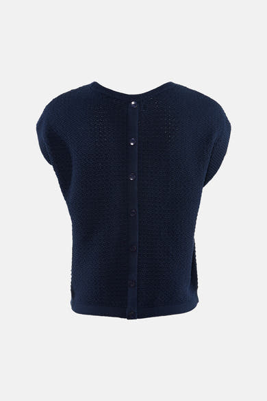 T-shirt bleu marine à manches courtes de la marque JDY, avec boutonnage au dos et maille texturée.