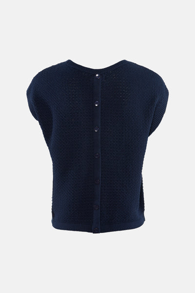 T-shirt bleu marine à manches courtes de la marque JDY, avec boutonnage au dos et maille texturée.