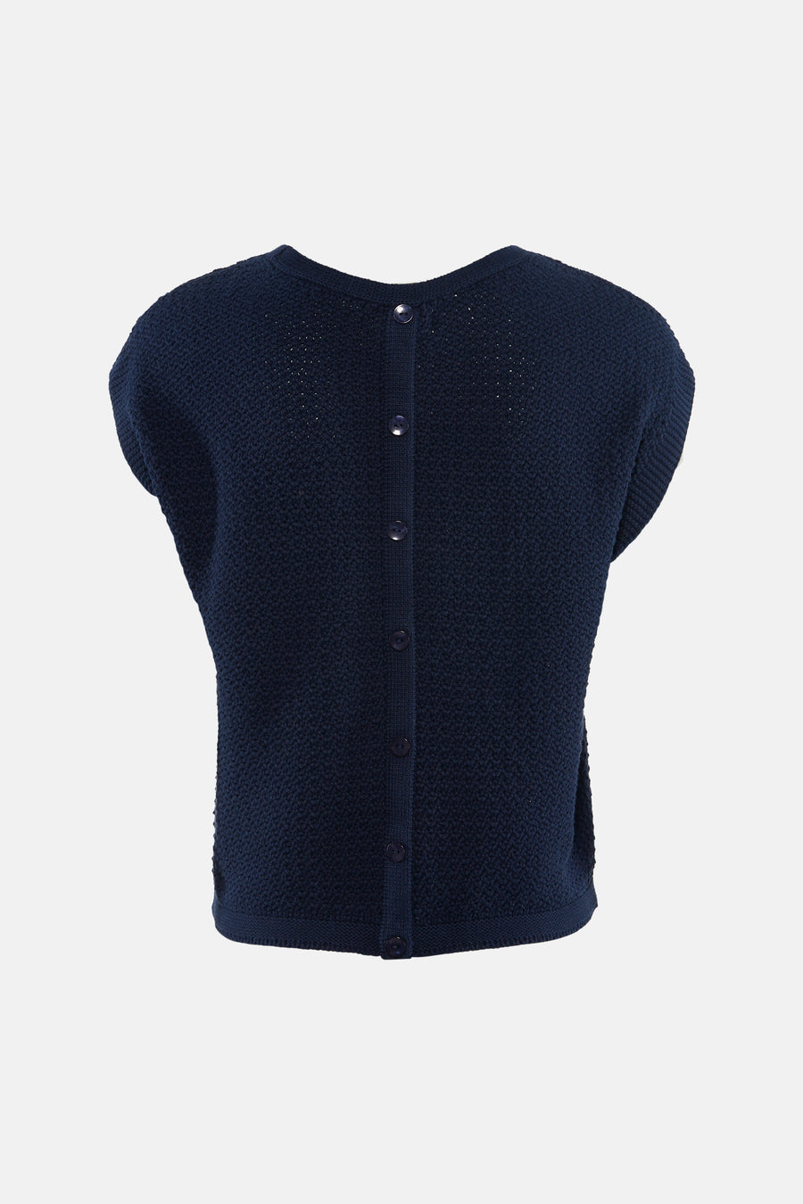 T-shirt bleu marine à manches courtes de la marque JDY, avec boutonnage au dos et maille texturée.