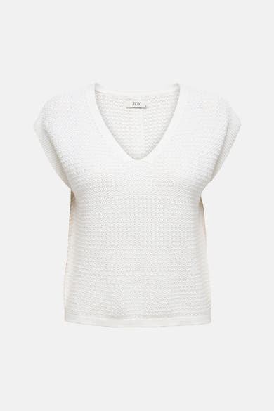 Top uni manches courtes blanc de JDY, maille texturée avec encolure en V.