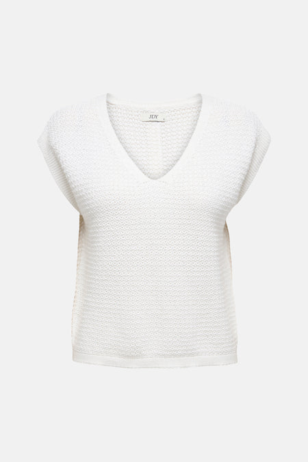 Top uni manches courtes blanc de JDY, maille texturée avec encolure en V.